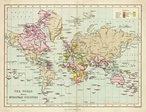 1894 World Map Print Showing European Colonies