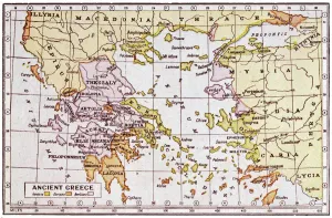 Prints of A map showing the extent of the Greek Empire and the surrounding territories Greece Prints: Map of Ancient Greece Print