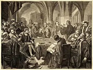 Martin Luther Prints: The Marburg Colloquy Print: Luther and Zwingli Debate the Eucharist