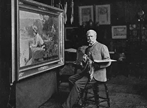Prints of MARCUS STONE artist, photographed at work with his autograph Date: 1840 - 1921 Marcus Stone Prints: Marcus Stone at Work Print, 19th Century