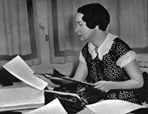 Prints of Margaret Mitchell (1900-1949), American author best known for Gone with the Wind, pictured hard at work at her typewriter. Date: 1937 Margaret Mitchell Prints: Margaret Mitchell at her Typewriter, 1937 Print