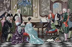 Maria Anna (Nannerl) and Wolfgang Amadeus playing before th Maria Anna (Nannerl) and Wolfgang Amadeus playing before th