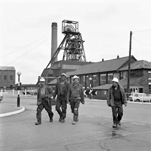 Prints of A group of miners at Markham Colliery (Markham no.1/4) near Chesterfield, Derbyshire, England Derbyshire Prints: Markham Colliery Print: 1973 Mining Disaster