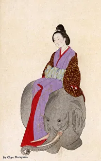 Maruyama Okyo - Woman sitting on an Elephants back Maruyama Okyo - Woman sitting on an Elephants back