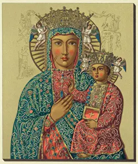 Prints of depicted as OUR LADY OF CZESTOCHOWA, Poland Poland Prints: Print of Our Lady of Czestochowa, a blackened image of the Virgin Mary