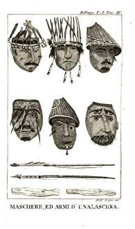 Masks and weapons used by the Unalaskans Masks and weapons used by the Unalaskans