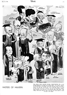 Prints of Illustration by Fred May showing the Headmaster of Malvern College, Mr Frank S. Preston, taking a roll-call of some of his staff. Malvern College is an independent school in Worcestershire, England Worcestershire Prints: Malvern College Staff Roll-Call Print 1936