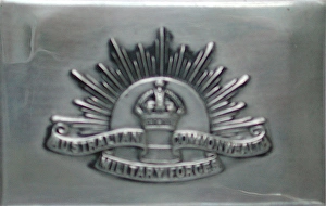 Matchbox holder with AIF cap badge, WW1 Matchbox holder with AIF cap badge, WW1