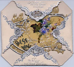 Mauve flowers on a Christmas and New Year card Mauve flowers on a Christmas and New Year card
