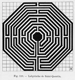 Print of the Maze at St Quentin Octagonal maze in Saint-Quentin Cathedral