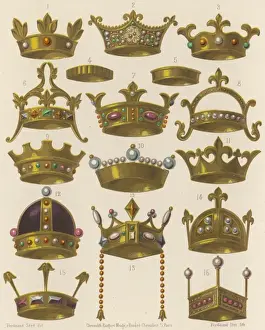 Medieval Crowns Print - Antique Illustration of Various Crowns and Rings