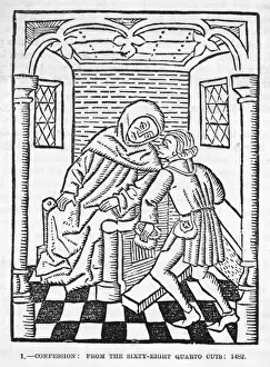 Historical Religious Art Prints: Medieval Man Confesses