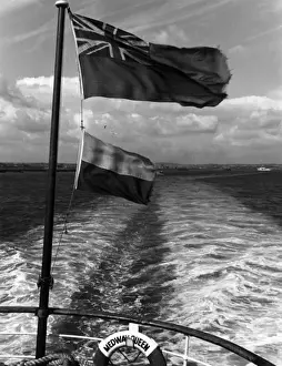 Prints of A study of the wake of the Medway Queen pleasure boat, en route from Chatham, Kent, to Southend, Essex, England. Date: 1950s Chatham Prints: Medway Queen Print: A Study of the Wake, 1950s