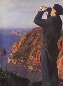 Member of the Royal Observer Corps on the cliffs of England Member of the Royal Observer Corps on the cliffs of England