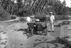 Vintage Seaside Holiday Photos Prints: Men bathing with their Austin 7