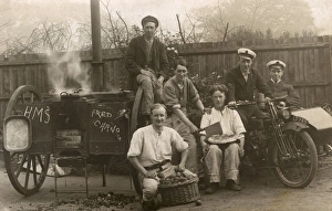 Men with mobile field oven and motorcycle, WW1 Men with mobile field oven and motorcycle, WW1