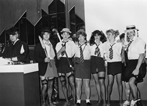 Men and women in St Trinians costume, Cornwall Men and women in St Trinians costume, Cornwall