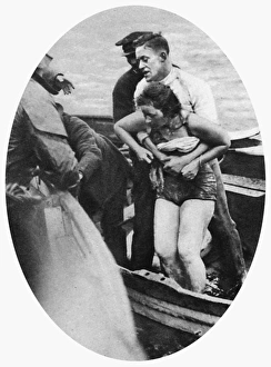 Mercedes Gleitze, swimmer, pulled from the water Mercedes Gleitze, swimmer, pulled from the water