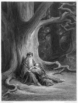 Merlin and Vivien Under a Tree Print