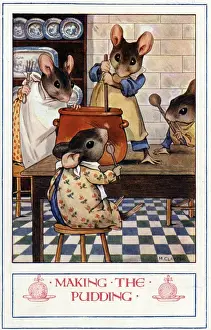 Mice Making the Christmas Pudding Print, circa 1920s