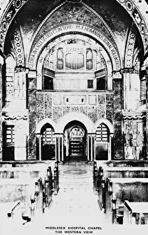 Prints of Middlesex Hospital Chapel, western view, Mortimer Street, London. Date: circa 1910s Hospital Prints: Middlesex Hospital Chapel Print, London circa 1910s