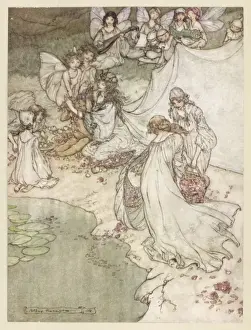 Print of TITANIA AND HER CHANGELING, a watercolour engraving