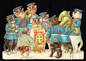 Military band of cats on a cutout greetings card Military band of cats on a cutout greetings card