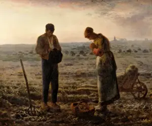 Prints of MILLET, Jean Franois (1814-1875). The Angelus (L Ang lus). Realism. Oil on canvas Related Image Prints: Millet's The Angelus Oil on Canvas Print