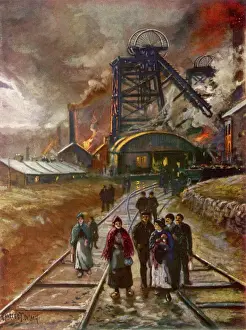 Prints of Welsh men and women mineworkers coming to work in the early morning Industrial Prints: Early Morning Miners Print