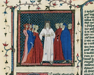 Miniature depicting a couple being married by a clergyman. B Miniature depicting a couple being married by a clergyman. B