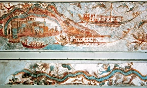 Minoan art. Cyclades Islands. Naval expedition. Fresco Minoan art. Cyclades Islands. Naval expedition. Fresco