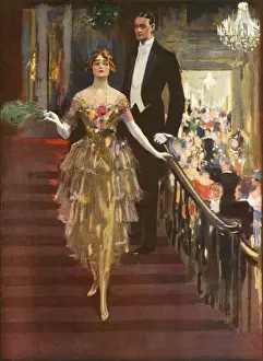 Holly And Mistletoe Prints: Mistletoe on Stairs Print, 1920 - A Romantic Moment