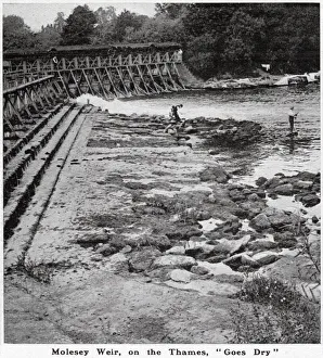 Molesey Weir, usually noted for its rush of water, shown completely dry during a period Molesey Weir, usually noted for its rush of water, shown completely dry during a period