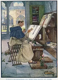 Medieval Manuscript Prints: Monk copyist
