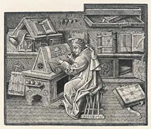 Medieval Manuscript Illustration Prints: Monk Copyists