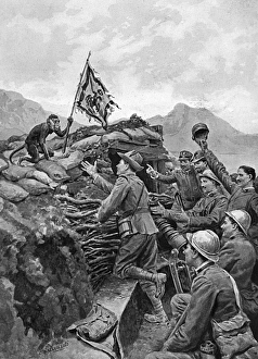 Monkey mascot steals enemy flag, WW1 Monkey mascot steals enemy flag, WW1