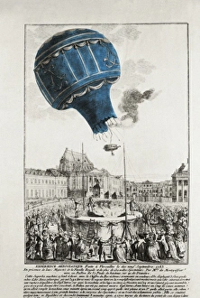 Montgolfier brothers. Trying a balloon boarded Montgolfier brothers. Trying a balloon boarded