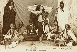 Prints of Exotic Moroccan Dancer and entourage of backing clappers Morocco Prints: Exotic Moroccan Dancer and Entourage, Print