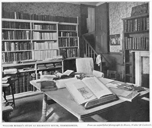 Prints of WILLIAM MORRIS English writers study at Kelmscott House, Hammersmith, in 1901 Date: 1834 - 1896 William Morris Prints: William Morris English Writers Study Print 1901