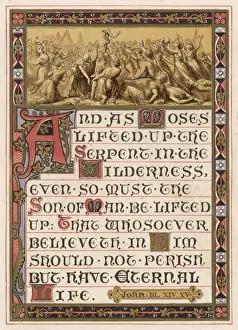 19th Century Biblical Art Prints: Moses Raises Serpent