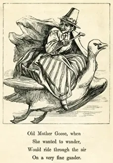 Mother Goose in Flight Print circa 1874