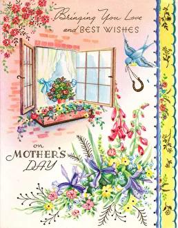 Mother's Day card with flowers and a bird Mother's Day card with flowers and a bird