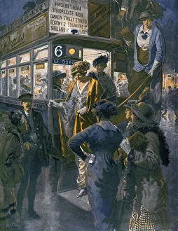 A Motor Bus during the London Season, 1914 by Matania A Motor Bus during the London Season, 1914 by Matania