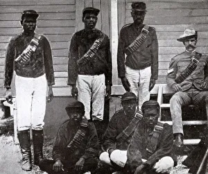 Mounted aborigine police with white officer, Queensland Mounted aborigine police with white officer, Queensland