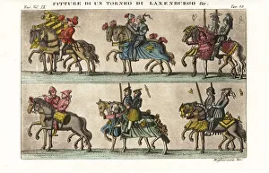Mounted knights in armour in a procession, 15thC tournament Mounted knights in armour in a procession, 15thC tournament