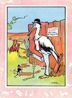 Mr Crane the tailor making a suit for Mr Mouse Mr Crane the tailor making a suit for Mr Mouse