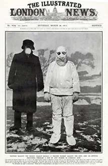Muffled against the deadly bacilli in Manchuria, a doctor fully masked Muffled against the deadly bacilli in Manchuria, a doctor fully masked