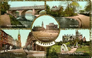 Prints of Multi View, Preston, Lancashire, England. Date: 1924 Preston Prints: 1924 Multi View Print of Preston, Lancashire