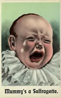 Suffragette Prints: Circa 1909 Print: Crying Baby, Upset by Suffragette Mummys