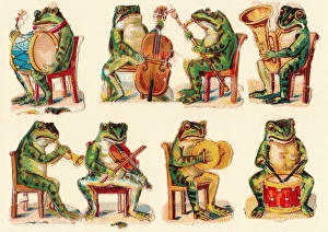 Musical frogs on eight Victorian scraps Musical frogs on eight Victorian scraps